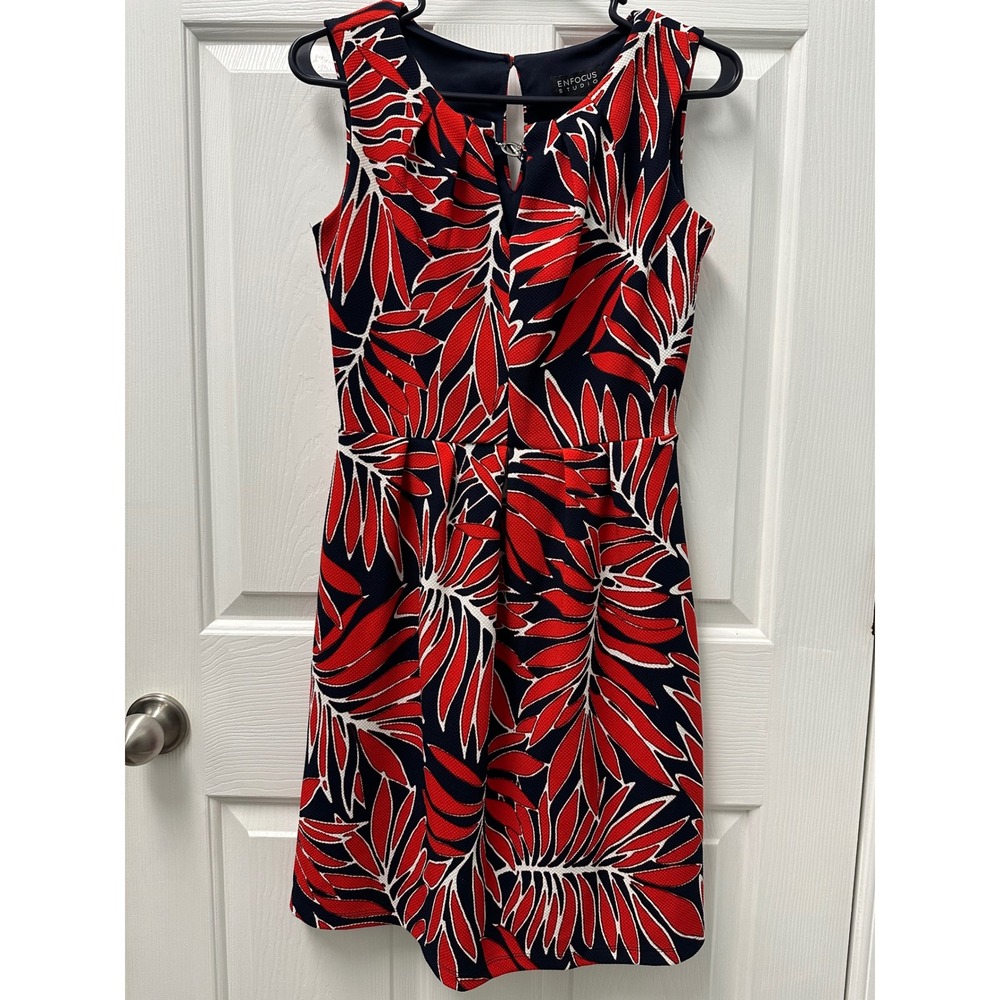 Enfocus Studio Red White Navy Sheath Dress Size 4